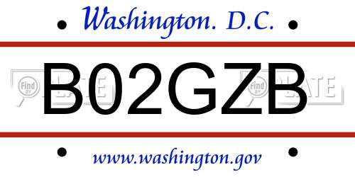 B02GZB District Of Columbia License Plate