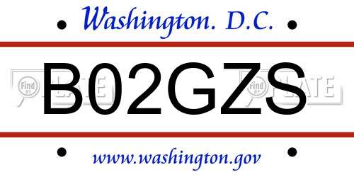 B02GZS District Of Columbia License Plate