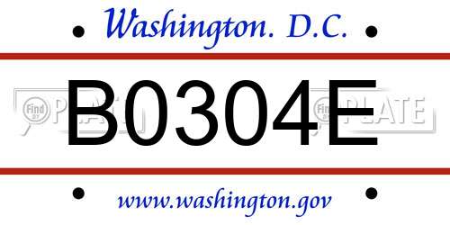 B0304E District Of Columbia License Plate