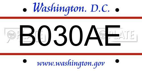 B030AE District Of Columbia License Plate
