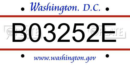 B03252E District Of Columbia License Plate