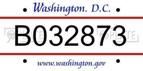 B032873 District Of Columbia License Plate