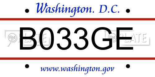 B033GE District Of Columbia License Plate