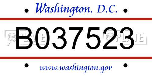 B037523 District Of Columbia License Plate