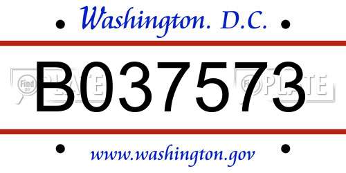 B037573 District Of Columbia License Plate