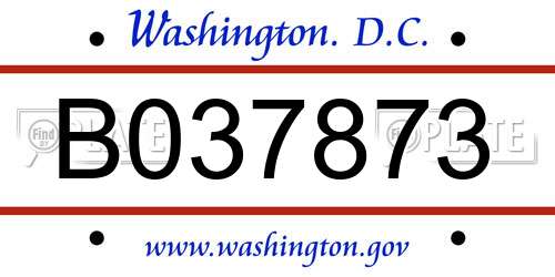 B037873 District Of Columbia License Plate