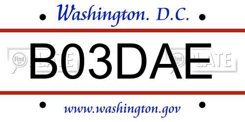 B03DAE District Of Columbia License Plate