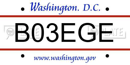 B03EGE District Of Columbia License Plate