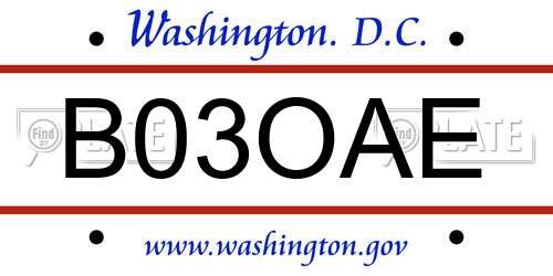 B03OAE District Of Columbia License Plate