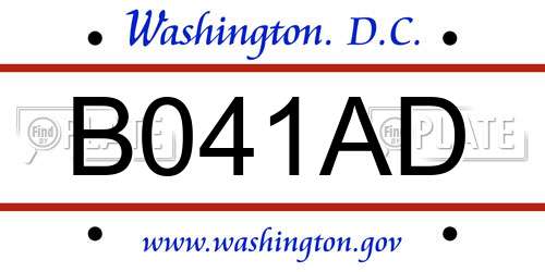 B041AD District Of Columbia License Plate