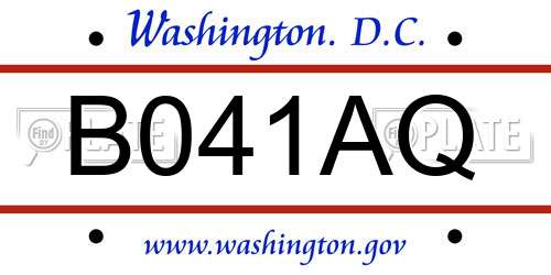 B041AQ District Of Columbia License Plate