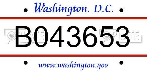 B043653 District Of Columbia License Plate