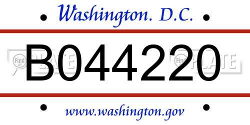B044220 District Of Columbia License Plate