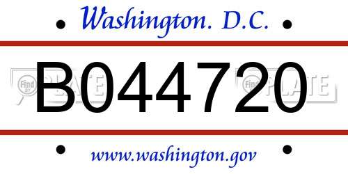 B044720 District Of Columbia License Plate