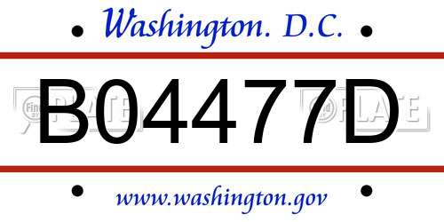 B04477D District Of Columbia License Plate
