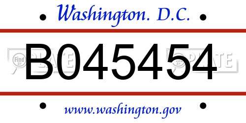 B045454 District Of Columbia License Plate