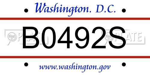 B0492S District Of Columbia License Plate
