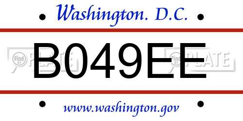 B049EE District Of Columbia License Plate