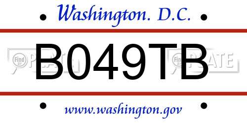B049TB District Of Columbia License Plate