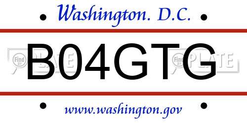 B04GTG District Of Columbia License Plate