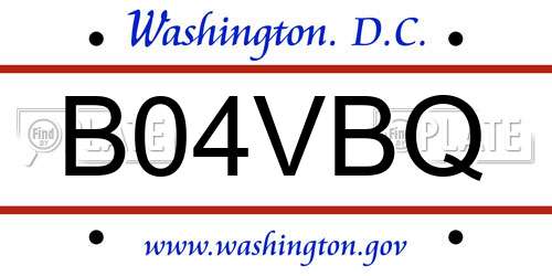 B04VBQ District Of Columbia License Plate