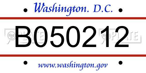 B050212 District Of Columbia License Plate