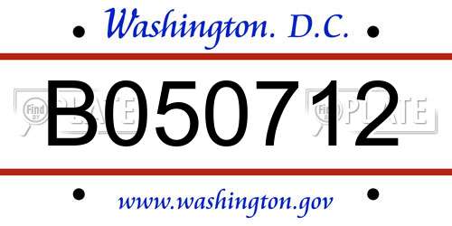 B050712 District Of Columbia License Plate