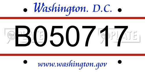 B050717 District Of Columbia License Plate