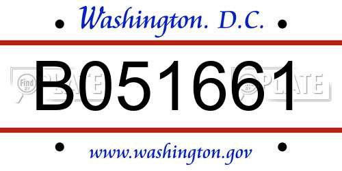 B051661 District Of Columbia License Plate