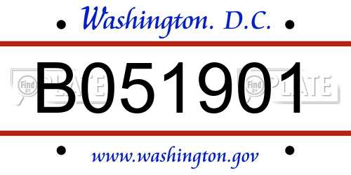 B051901 District Of Columbia License Plate