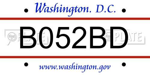 B052BD District Of Columbia License Plate