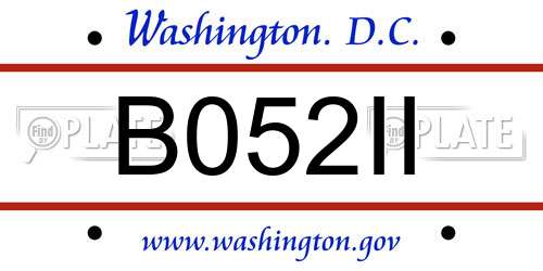 B052II District Of Columbia License Plate