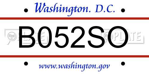 B052SO District Of Columbia License Plate