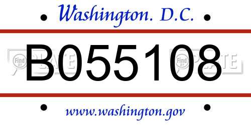 B055108 District Of Columbia License Plate