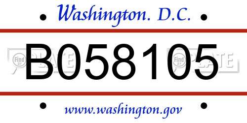 B058105 District Of Columbia License Plate