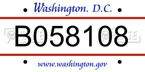 B058108 District Of Columbia License Plate