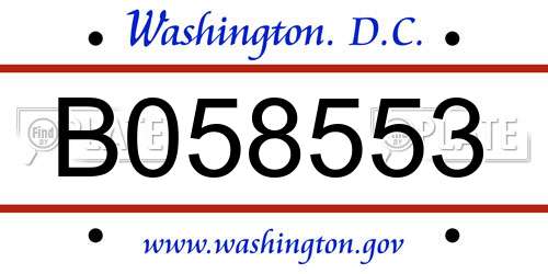 B058553 District Of Columbia License Plate