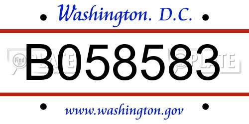 B058583 District Of Columbia License Plate