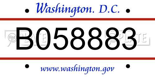 B058883 District Of Columbia License Plate