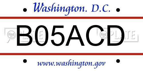 B05ACD District Of Columbia License Plate