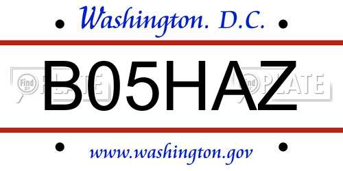 B05HAZ District Of Columbia License Plate