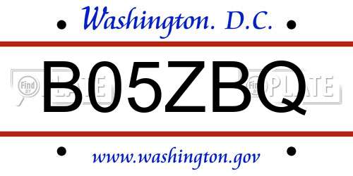 B05ZBQ District Of Columbia License Plate