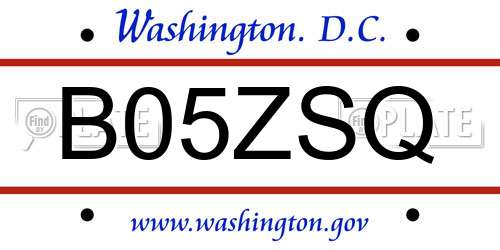 B05ZSQ District Of Columbia License Plate