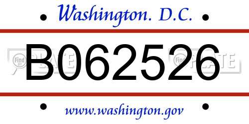 B062526 District Of Columbia License Plate