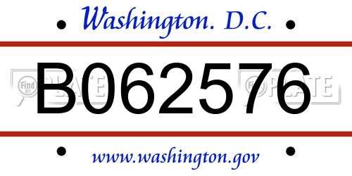 B062576 District Of Columbia License Plate