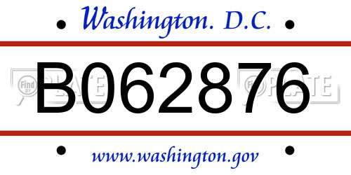 B062876 District Of Columbia License Plate