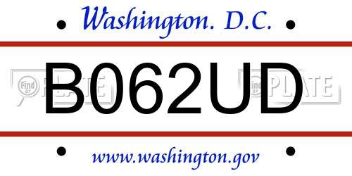 B062UD District Of Columbia License Plate