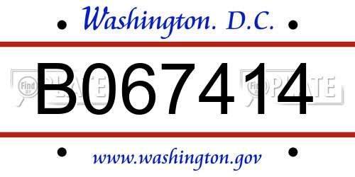 B067414 District Of Columbia License Plate