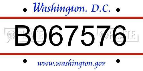 B067576 District Of Columbia License Plate