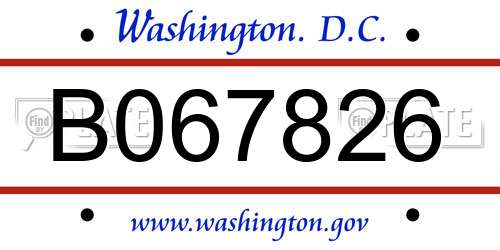 B067826 District Of Columbia License Plate